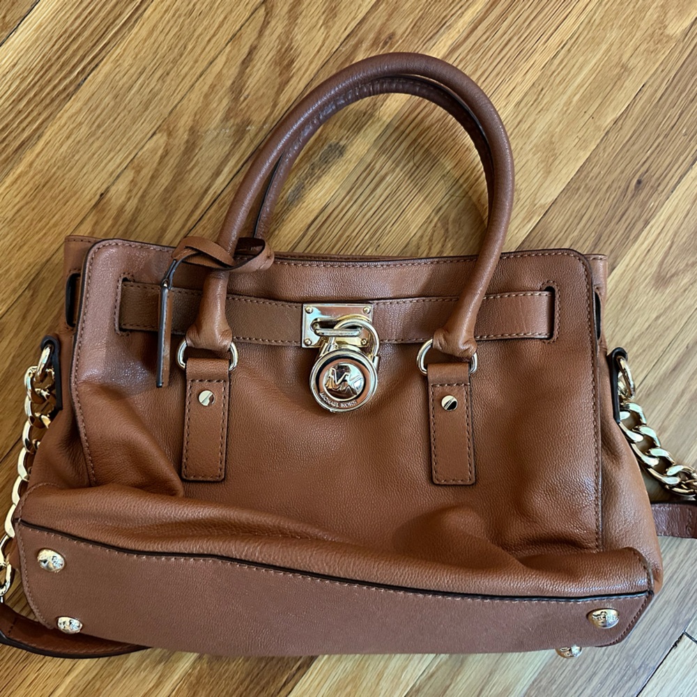 Michael Kors Small Leather Handbag Chestnut Brown with gold hardware